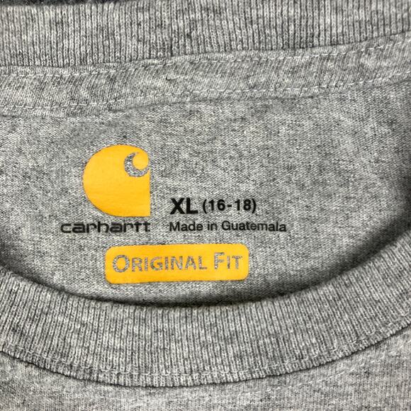 Carhartt Shirt Youth XL Gray Long Sleeve Logo Graphic Original Fit Boys Tee - Picture 2 of 7